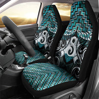 New Zealand Maori Car Seat Cover Poutama Pikorua - Single Twist Paua Shell