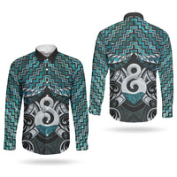New Zealand Maori Couples Matching Long Sleeve Bodycon Dress and Long Sleeve Button Shirt Poutama Pikorua - Single Twist Paua Shell