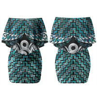New Zealand Maori Couples Matching Off Shoulder Short Dress and Long Sleeve Button Shirt Poutama Pikorua - Single Twist Paua Shell