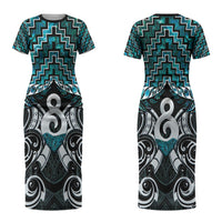 New Zealand Maori Couples Matching Short Sleeve Bodycon Dress and Long Sleeve Button Shirt Poutama Pikorua - Single Twist Paua Shell