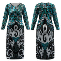 New Zealand Maori Family Matching Long Sleeve Bodycon Dress and Hawaiian Shirt Poutama Pikorua - Single Twist Paua Shell