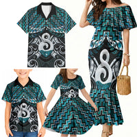 New Zealand Maori Family Matching Mermaid Dress and Hawaiian Shirt Poutama Pikorua - Single Twist Paua Shell