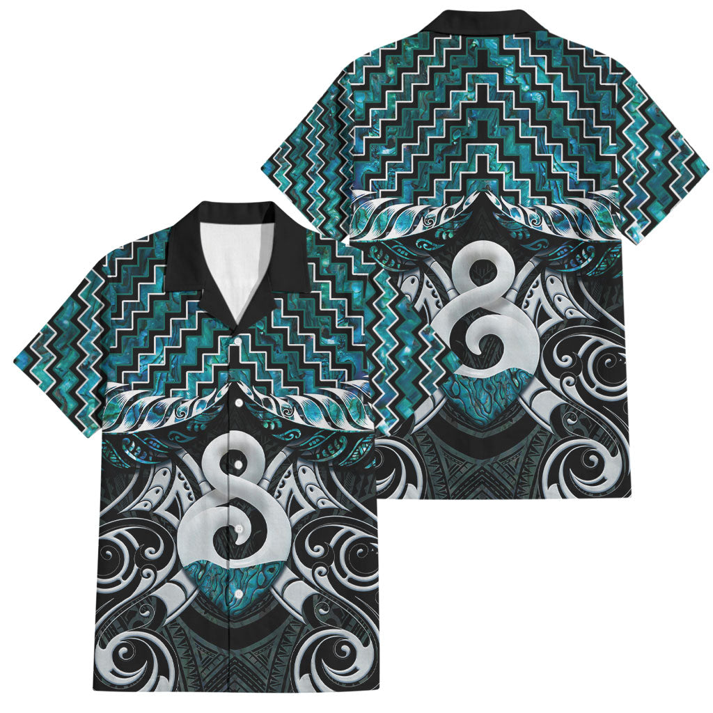 New Zealand Maori Family Matching Off Shoulder Short Dress and Hawaiian Shirt Poutama Pikorua - Single Twist Paua Shell