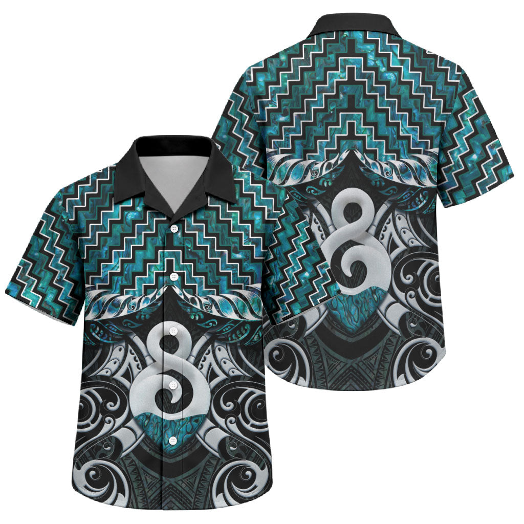 New Zealand Maori Family Matching Short Sleeve Bodycon Dress and Hawaiian Shirt Poutama Pikorua - Single Twist Paua Shell