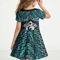 New Zealand Maori Kid Short Sleeve Dress Poutama Pikorua - Single Twist Paua Shell