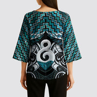 New Zealand Maori Kimono Sleeve Blouse Poutama Pikorua - Single Twist Paua Shell