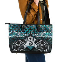New Zealand Maori Leather Tote Bag Poutama Pikorua - Single Twist Paua Shell