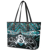 New Zealand Maori Leather Tote Bag Poutama Pikorua - Single Twist Paua Shell
