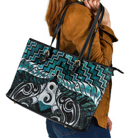 New Zealand Maori Leather Tote Bag Poutama Pikorua - Single Twist Paua Shell
