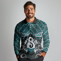 New Zealand Maori Long Sleeve Polo Shirt Poutama Pikorua - Single Twist Paua Shell