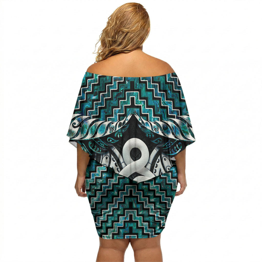 New Zealand Maori Off Shoulder Short Dress Poutama Pikorua - Single Twist Paua Shell