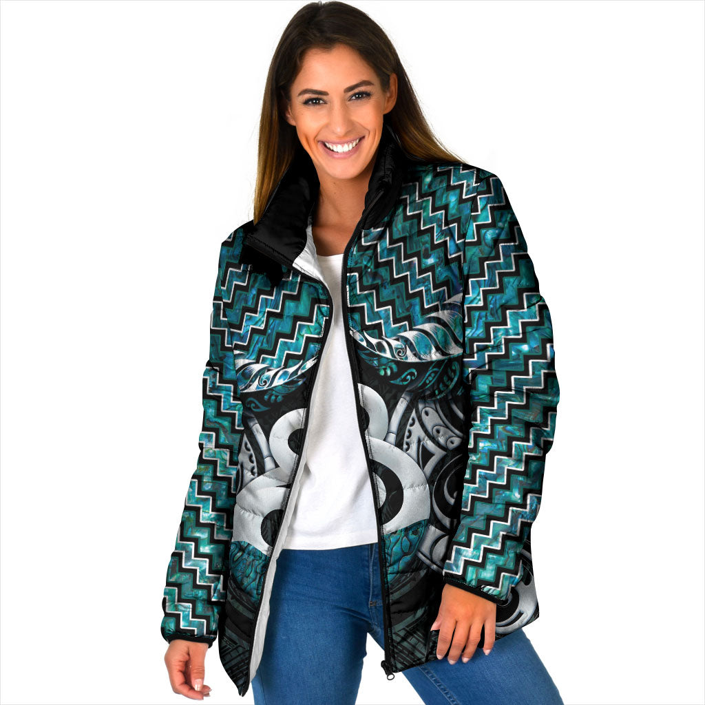 New Zealand Maori Padded Jacket Poutama Pikorua - Single Twist Paua Shell