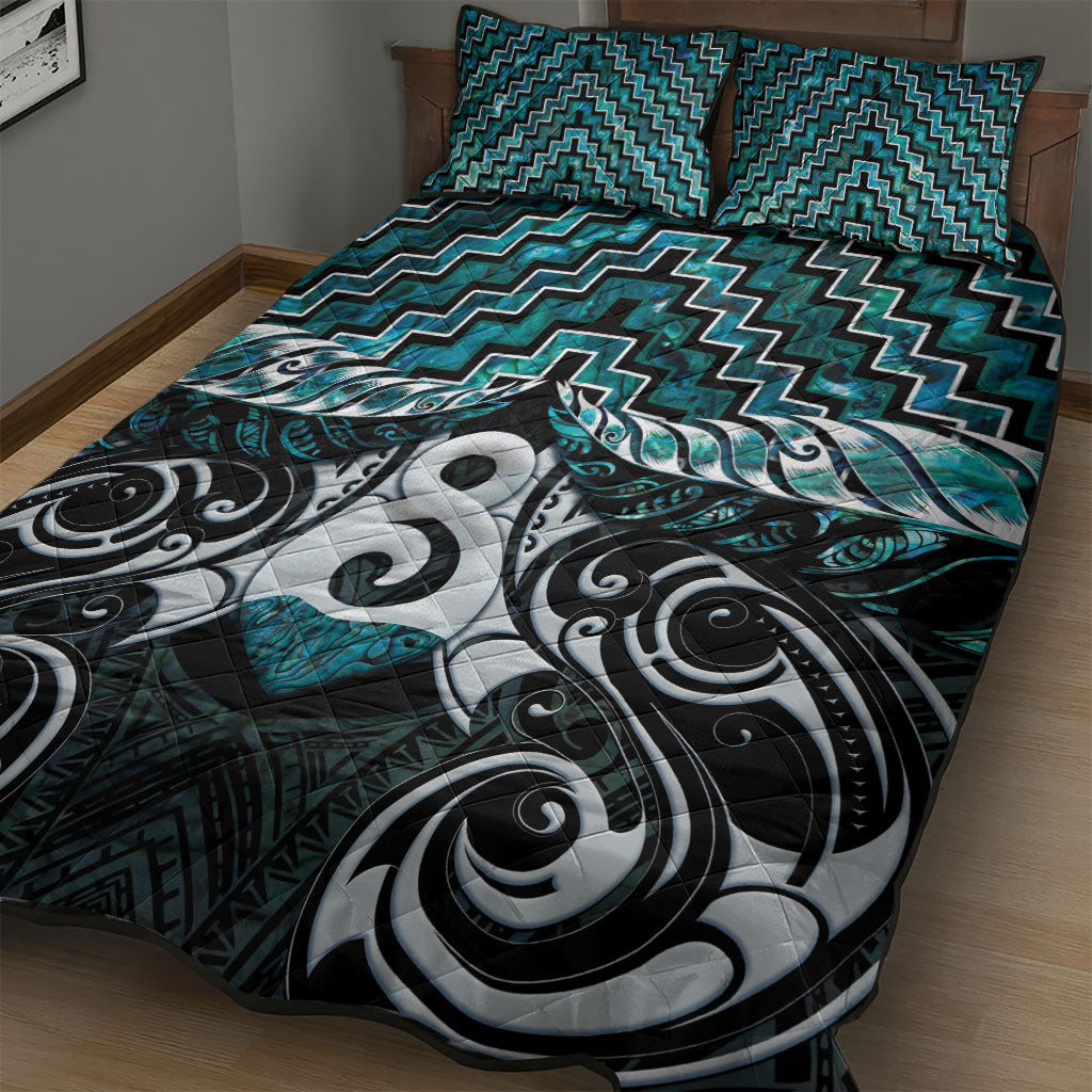 New Zealand Maori Quilt Bed Set Poutama Pikorua - Single Twist Paua Shell