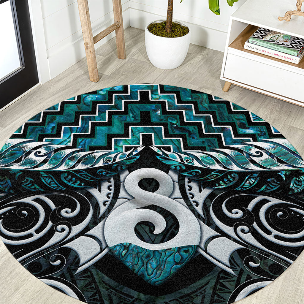 New Zealand Maori Round Carpet Poutama Pikorua - Single Twist Paua Shell LT05 Turquoise - Polynesian Pride