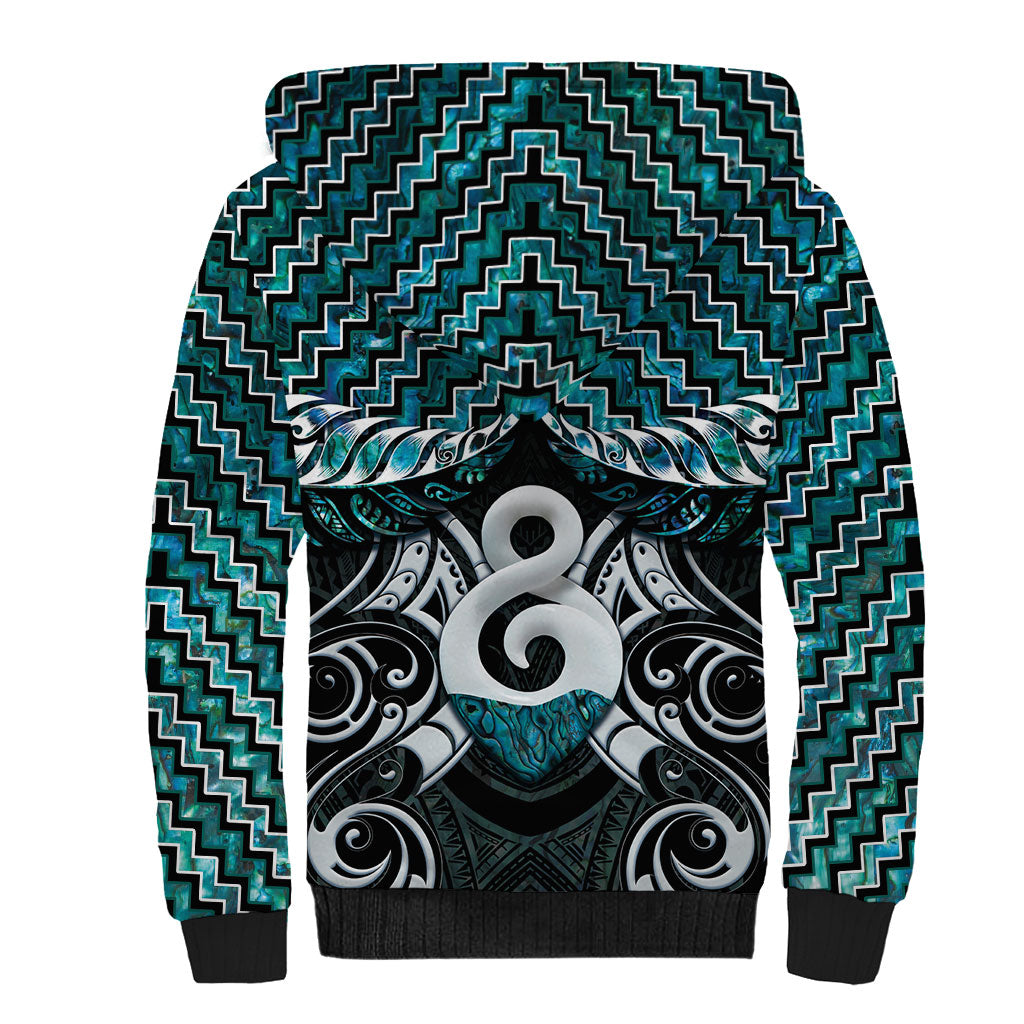 New Zealand Maori Sherpa Hoodie Poutama Pikorua - Single Twist Paua Shell