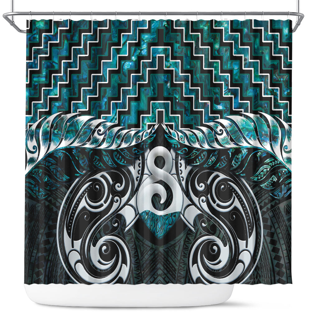 New Zealand Maori Shower Curtain Poutama Pikorua - Single Twist Paua Shell