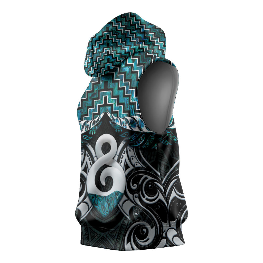 New Zealand Maori Sleeveless Hoodie Poutama Pikorua - Single Twist Paua Shell