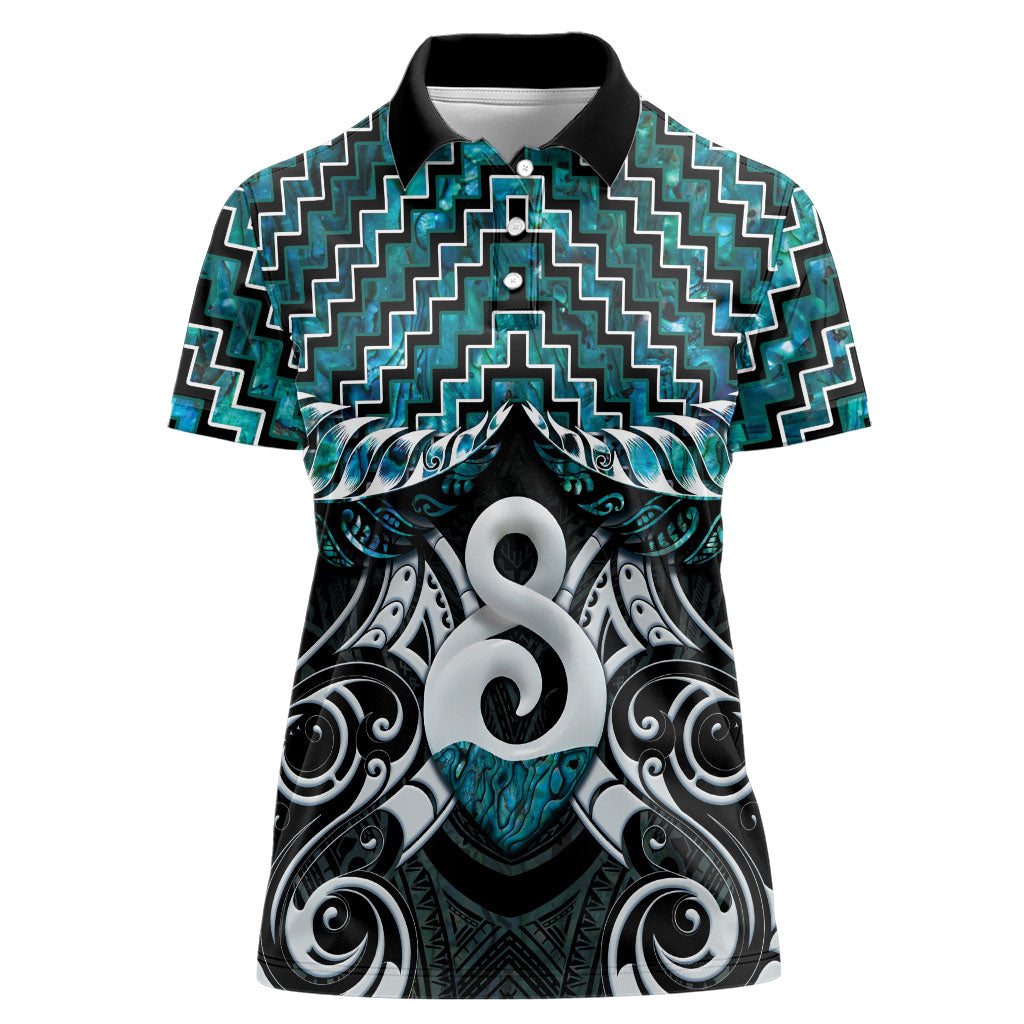 New Zealand Maori Women Polo Shirt Poutama Pikorua - Single Twist Paua Shell