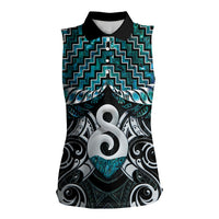 New Zealand Maori Women Sleeveless Polo Shirt Poutama Pikorua - Single Twist Paua Shell