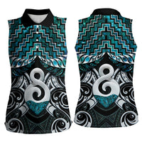 New Zealand Maori Women Sleeveless Polo Shirt Poutama Pikorua - Single Twist Paua Shell