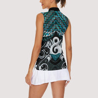 New Zealand Maori Women Sleeveless Polo Shirt Poutama Pikorua - Single Twist Paua Shell