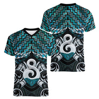 New Zealand Maori Women V-Neck T-Shirt Poutama Pikorua - Single Twist Paua Shell