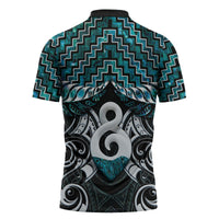 New Zealand Maori Zipper Polo Shirt Poutama Pikorua - Single Twist Paua Shell