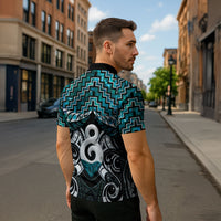New Zealand Maori Zipper Polo Shirt Poutama Pikorua - Single Twist Paua Shell