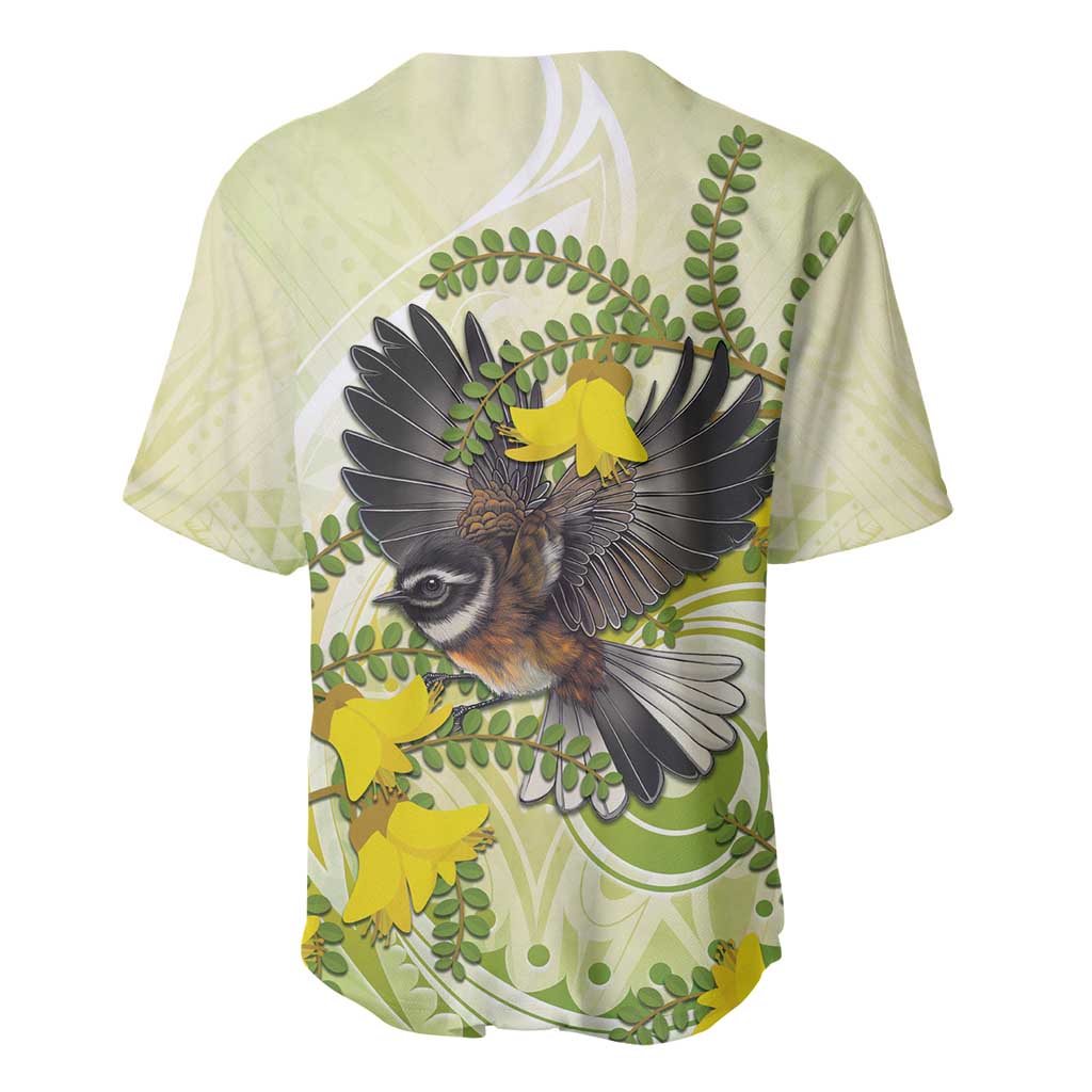 New Zealand Piwakawaka Fantail Bird Baseball Jersey With Kowhai Flowers LT05 - Polynesian Pride