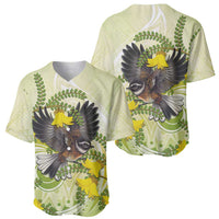 New Zealand Piwakawaka Fantail Bird Baseball Jersey With Kowhai Flowers LT05 - Polynesian Pride