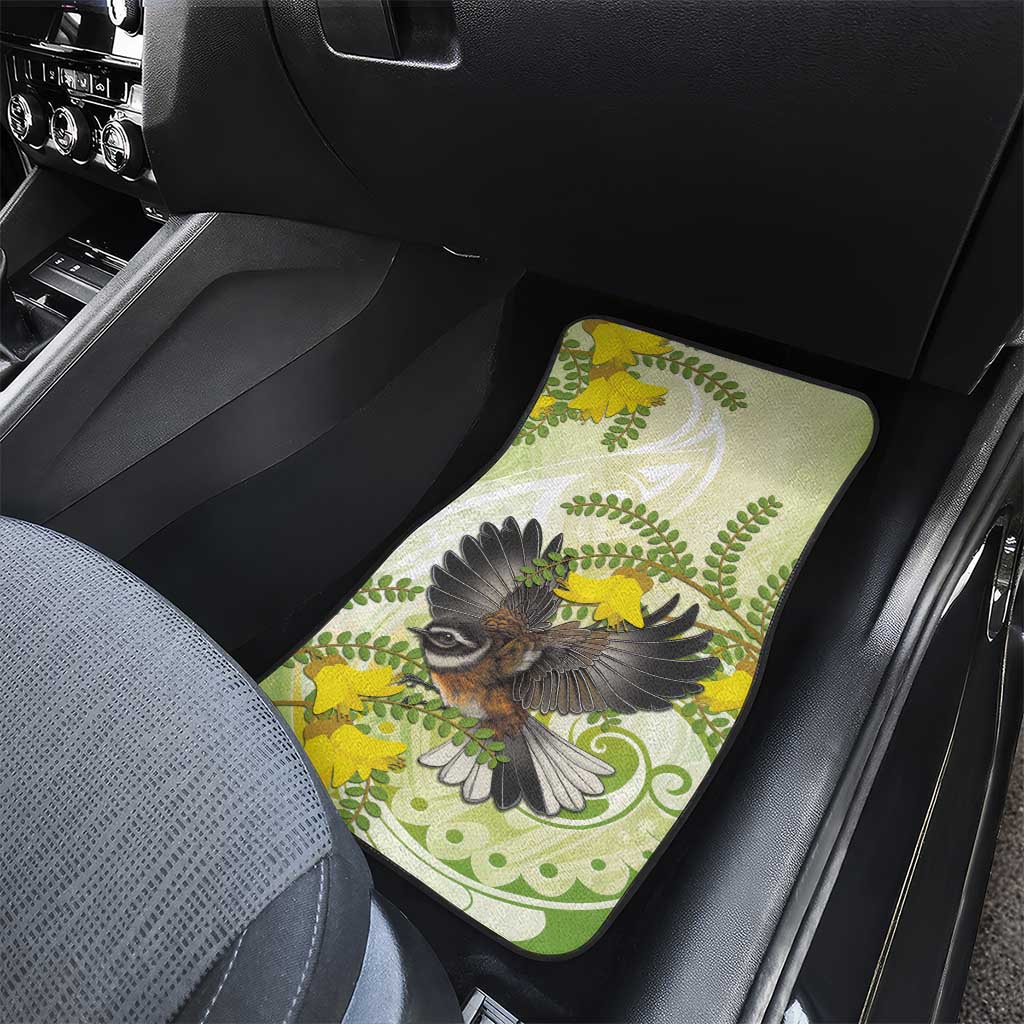 New Zealand Piwakawaka Fantail Bird Car Mats With Kowhai Flowers