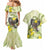 New Zealand Piwakawaka Fantail Bird Couples Matching Mermaid Dress and Hawaiian Shirt With Kowhai Flowers