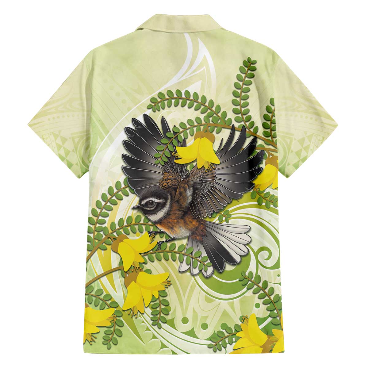 New Zealand Piwakawaka Fantail Bird Family Matching Off Shoulder Short Dress and Hawaiian Shirt With Kowhai Flowers LT05 - Polynesian Pride