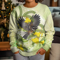 New Zealand Piwakawaka Fantail Bird Kid Ugly Christmas Sweater With Kowhai Flowers LT05 - Polynesian Pride