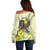 New Zealand Piwakawaka Fantail Bird Off Shoulder Sweater With Kowhai Flowers