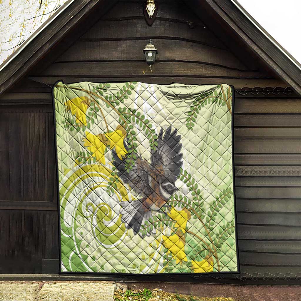 New Zealand Piwakawaka Fantail Bird Quilt With Kowhai Flowers LT05 - Polynesian Pride