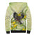 New Zealand Piwakawaka Fantail Bird Sherpa Hoodie With Kowhai Flowers