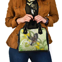 New Zealand Piwakawaka Fantail Bird Shoulder Handbag With Kowhai Flowers