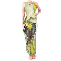 New Zealand Piwakawaka Fantail Bird Tank Maxi Dress With Kowhai Flowers