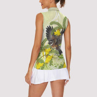 New Zealand Piwakawaka Fantail Bird Women Sleeveless Polo Shirt With Kowhai Flowers LT05 - Polynesian Pride