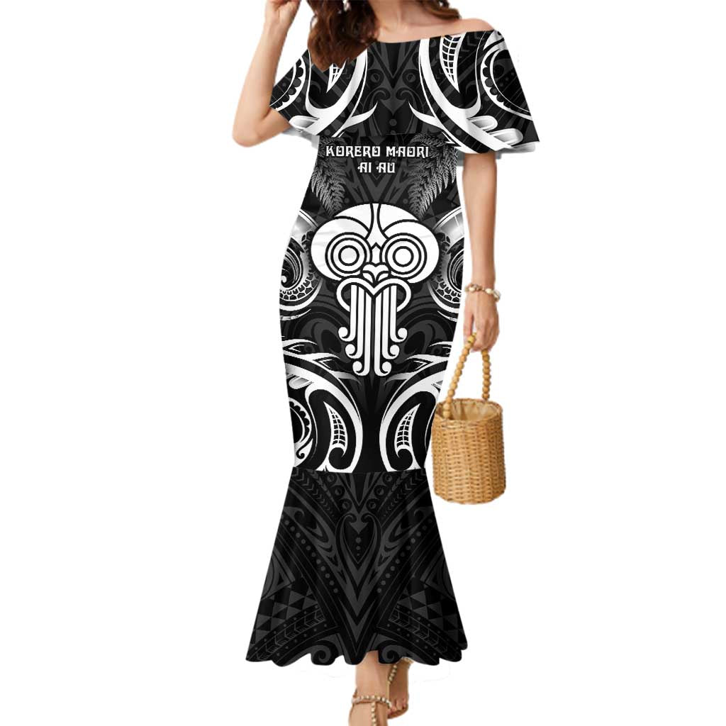 New Zealand Te Reo Maori Family Matching Mermaid Dress and Hawaiian Shirt Korero Maori Ai Au LT05 Mom's Dress Black - Polynesian Pride