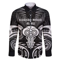 New Zealand Te Reo Maori Family Matching Off Shoulder Short Dress and Hawaiian Shirt Korero Maori Ai Au LT05 Dad's Shirt - Long Sleeve Black - Polynesian Pride