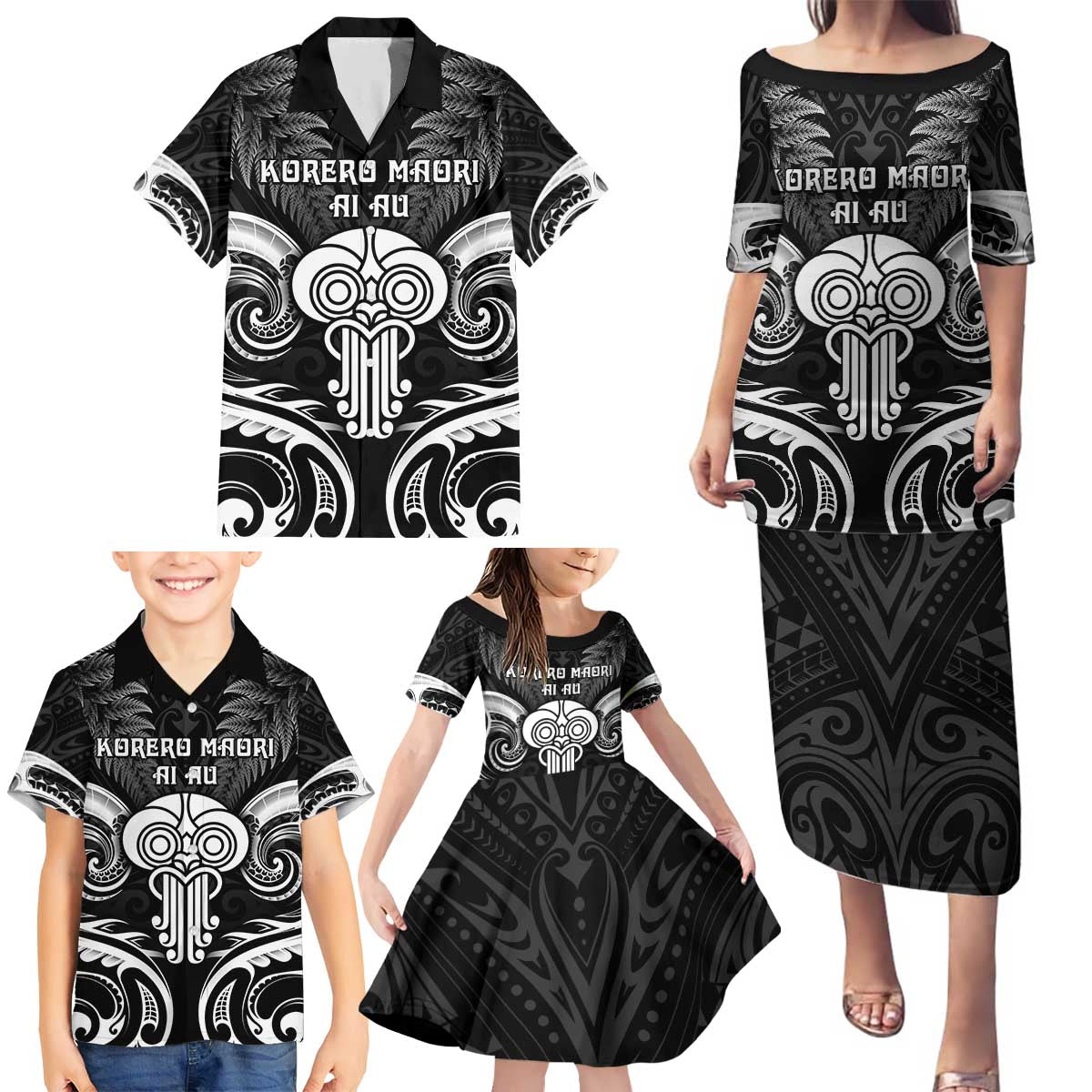 New Zealand Te Reo Maori Family Matching Puletasi and Hawaiian Shirt Korero Maori Ai Au LT05 - Polynesian Pride