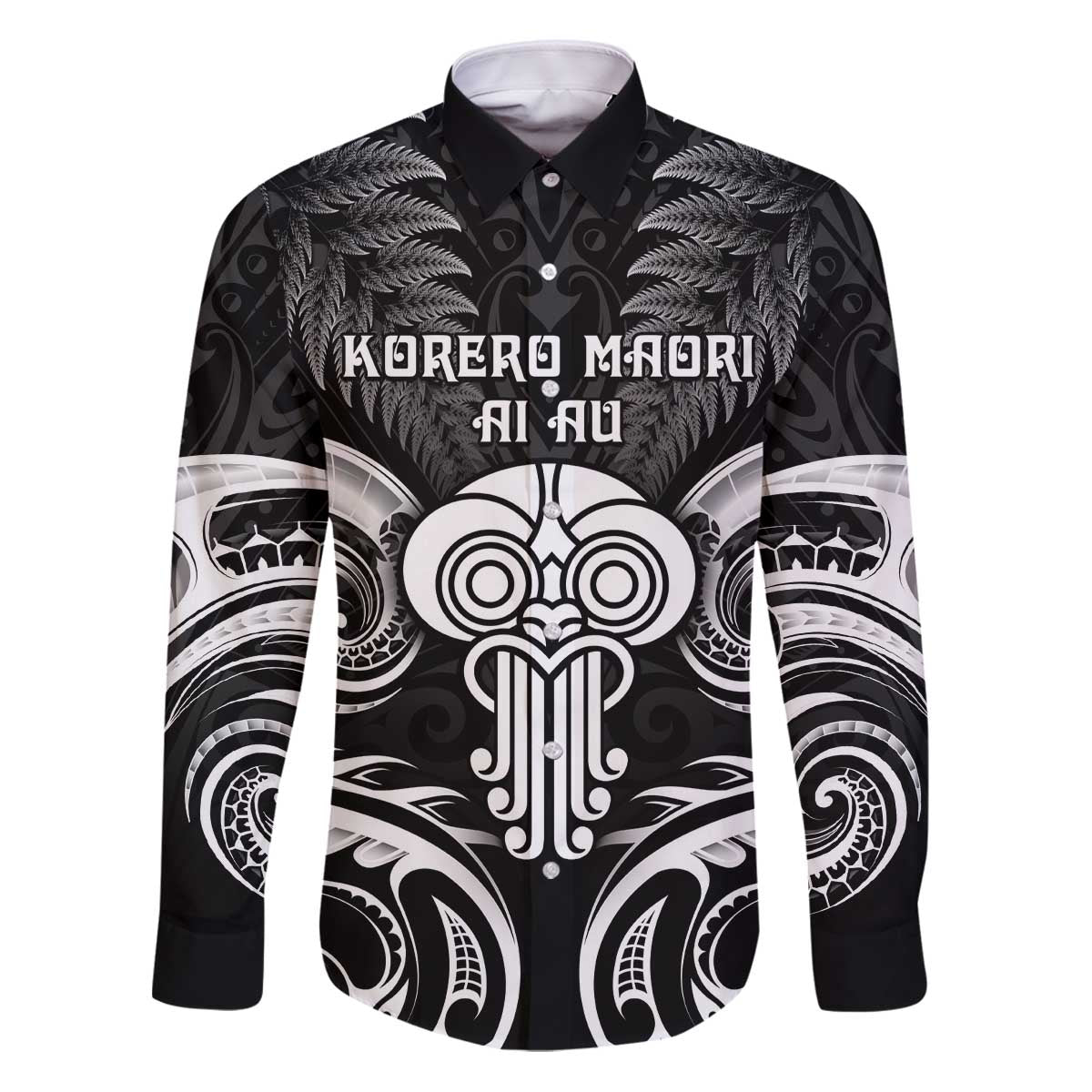 New Zealand Te Reo Maori Family Matching Puletasi and Hawaiian Shirt Korero Maori Ai Au LT05 Dad's Shirt - Long Sleeve Black - Polynesian Pride