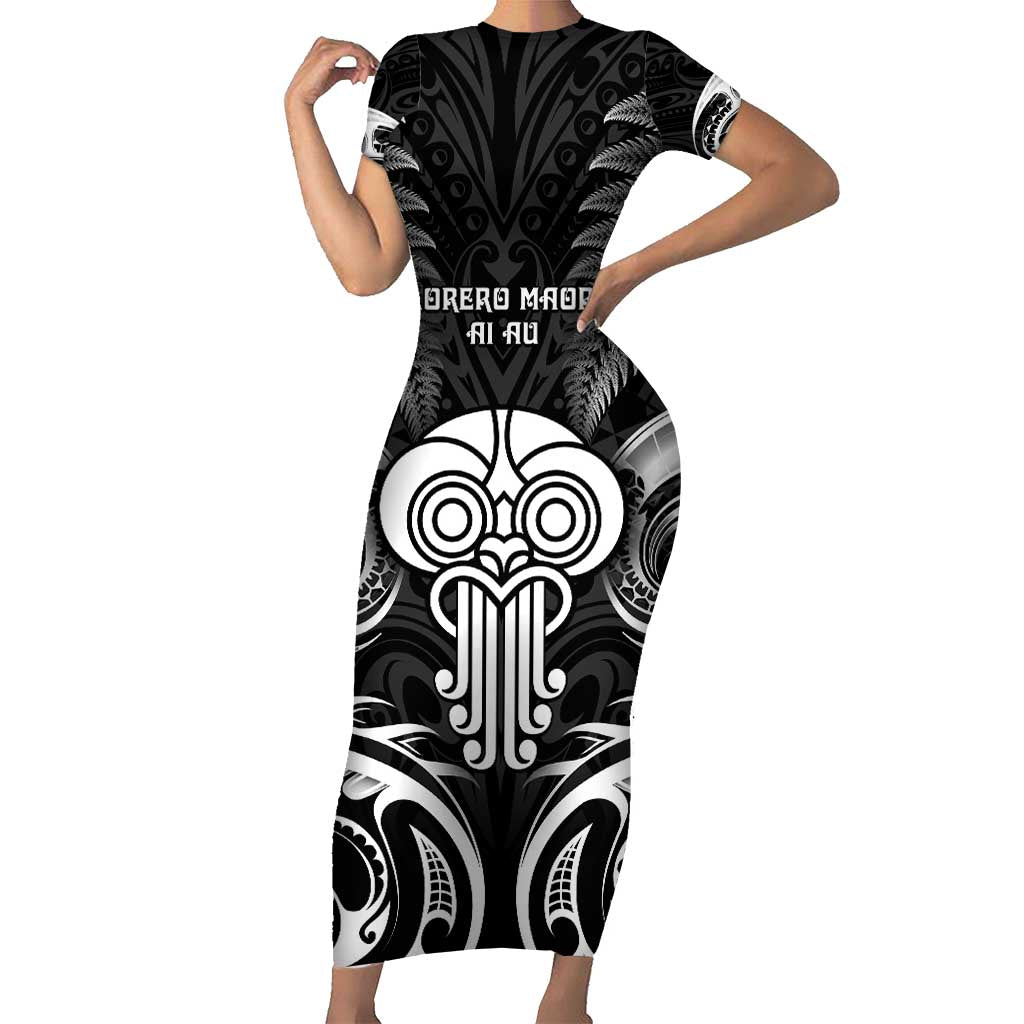 New Zealand Te Reo Maori Family Matching Short Sleeve Bodycon Dress and Hawaiian Shirt Korero Maori Ai Au LT05 Mom's Dress Black - Polynesian Pride