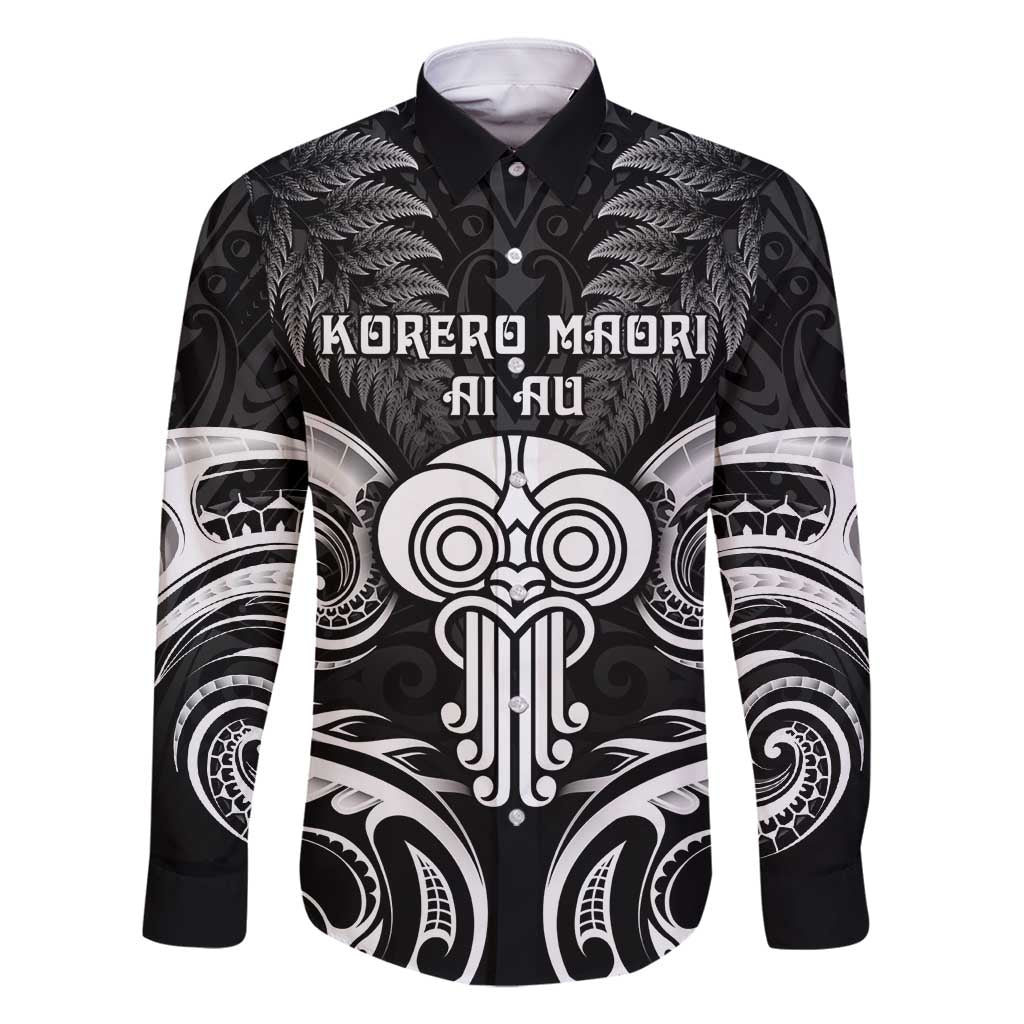New Zealand Te Reo Maori Family Matching Summer Maxi Dress and Hawaiian Shirt Korero Maori Ai Au LT05 Dad's Shirt - Long Sleeve Black - Polynesian Pride