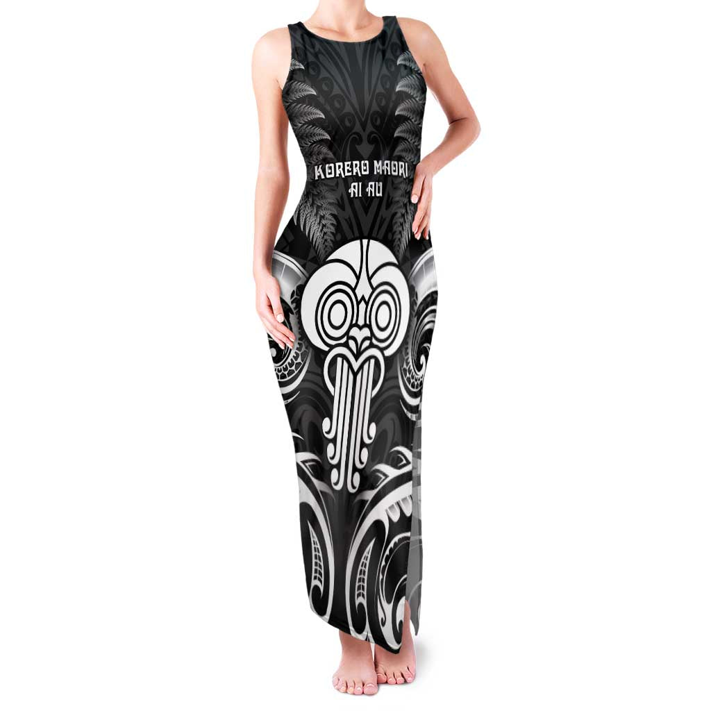 New Zealand Te Reo Maori Family Matching Tank Maxi Dress and Hawaiian Shirt Korero Maori Ai Au LT05 Mom's Dress Black - Polynesian Pride