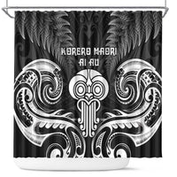 New Zealand Te Reo Maori Shower Curtain Korero Maori Ai Au LT05 Black - Polynesian Pride