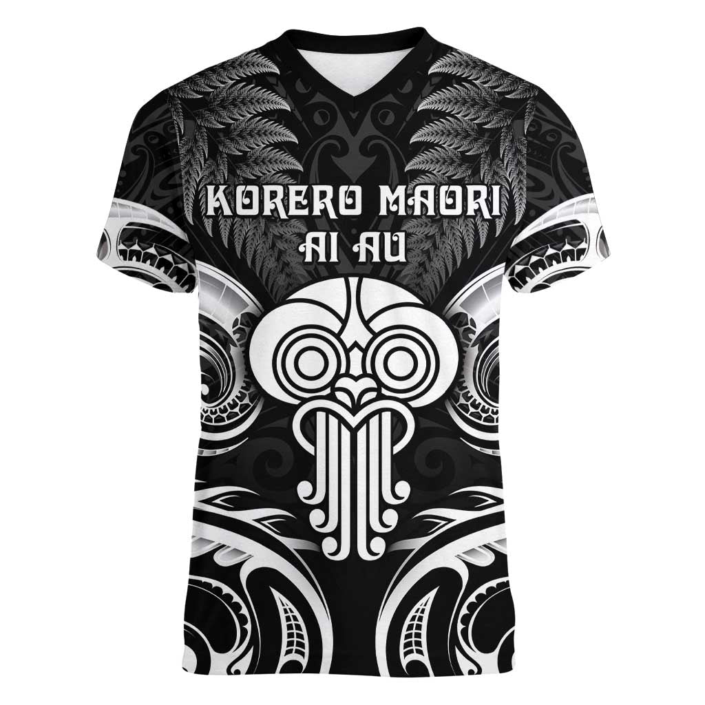 New Zealand Te Reo Maori Women V-Neck T-Shirt Korero Maori Ai Au LT05 Female Black - Polynesian Pride