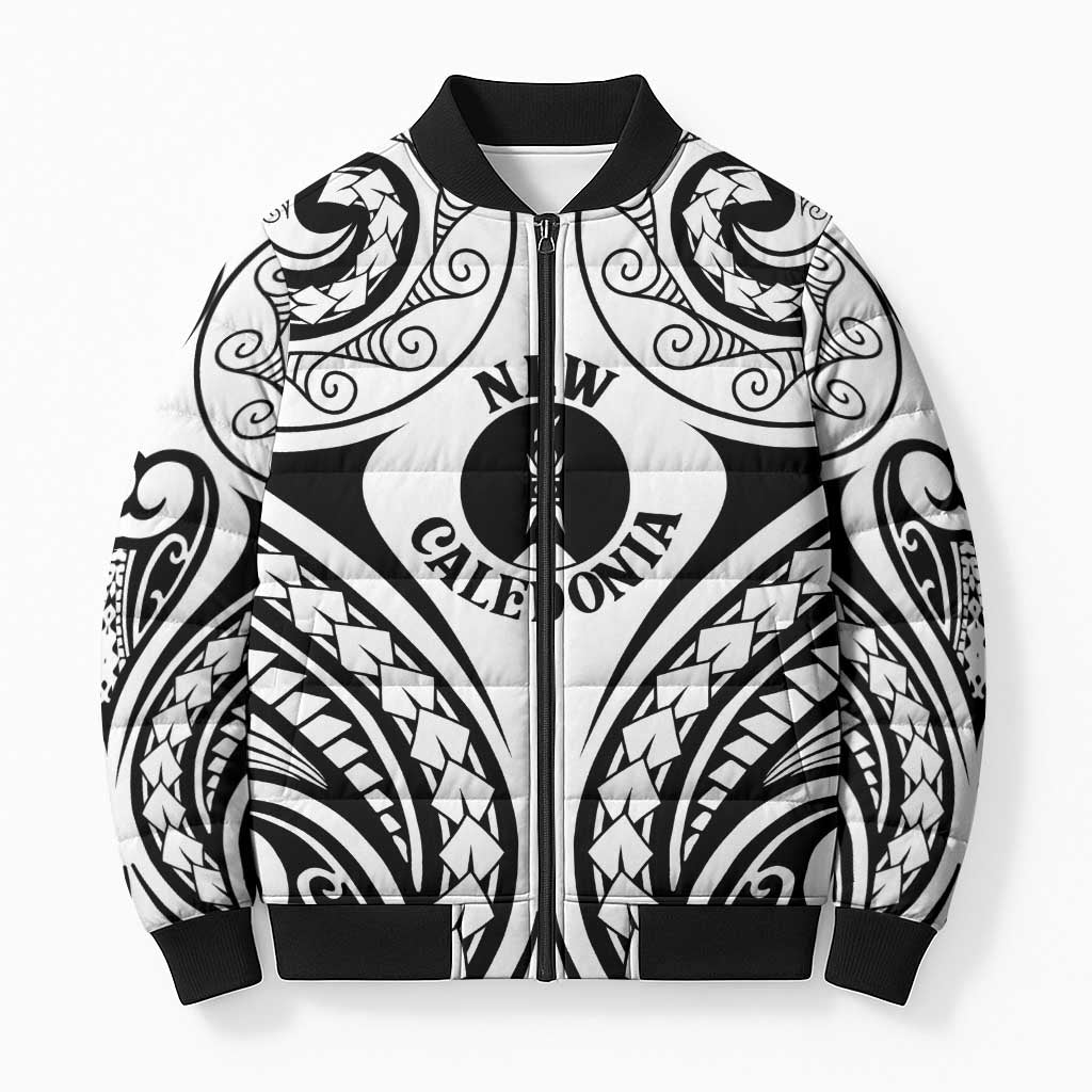 New Caledonia Day Bomber Puffer Jacket Polynesian Curves White Color - Polynesian Pride